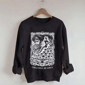 Vintage Mermaid Siren Girls Will Be Girls Feminist Sweatshirt