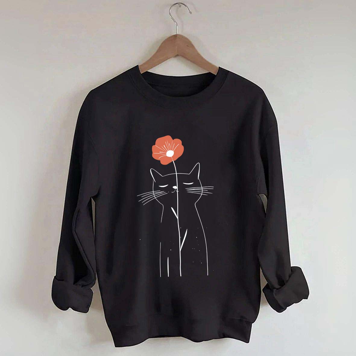 Minimalist Cat Flower Sweatshirt