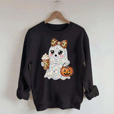 Rhinestone Glam Ghost Halloween Printed Sweatshirt