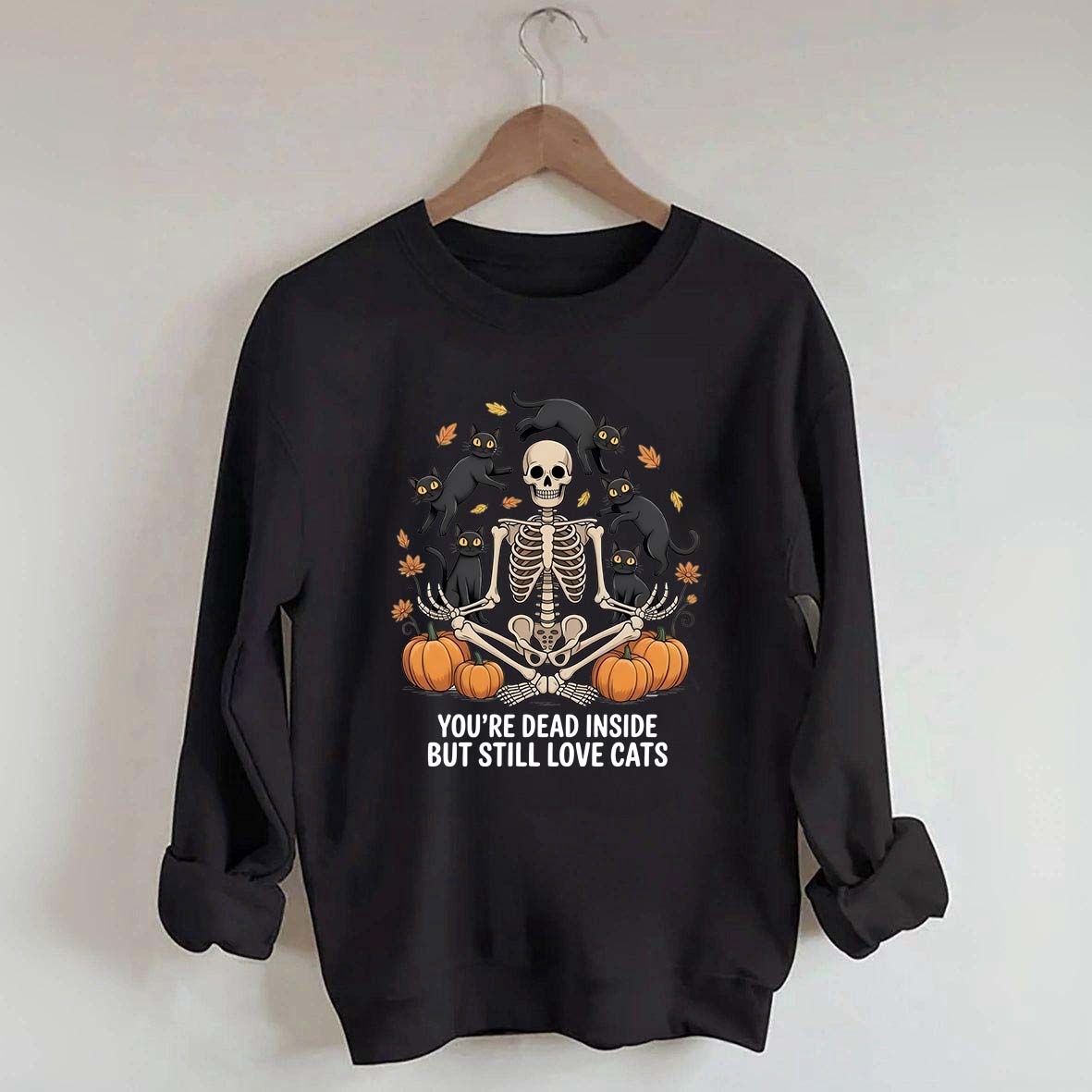 Skeleton Cats Pumpkins Yoga Sweatshirt