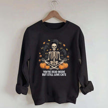 Skeleton Cats Pumpkins Yoga Sweatshirt