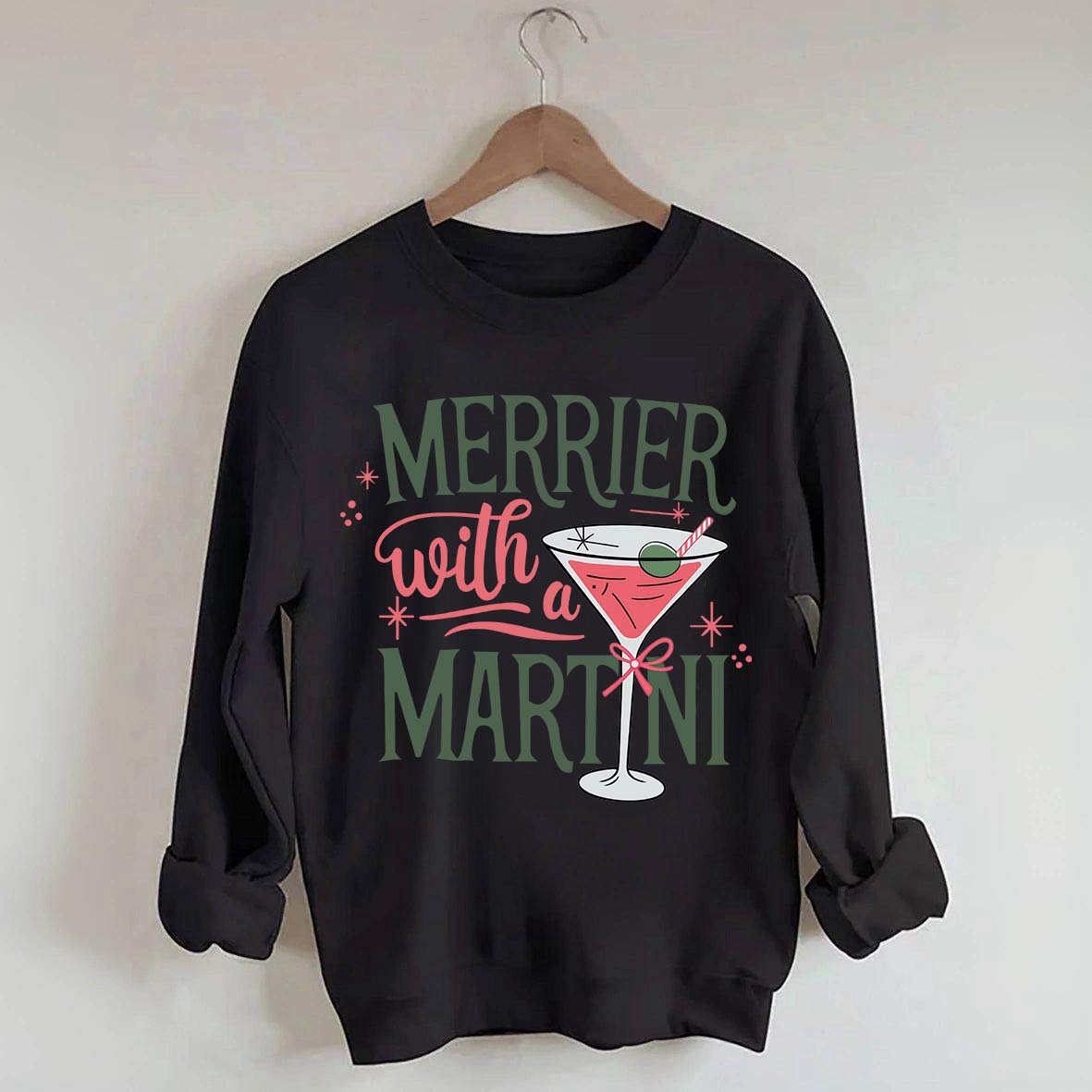 Merrier With A Martini Retro Christmas Sweatshirt