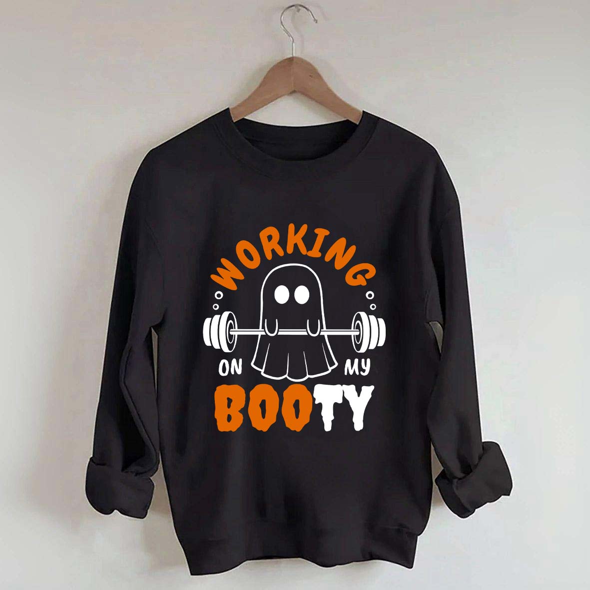 Working On My Booty Halloween Ghost Gym Sweatshirt