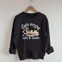 Reader Easily Distracted By Cats And Books Sweatshirt