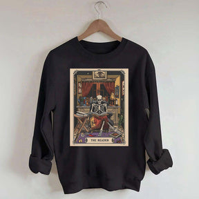 The Reader Tarot Card Skeleton Reading Sweatshirt