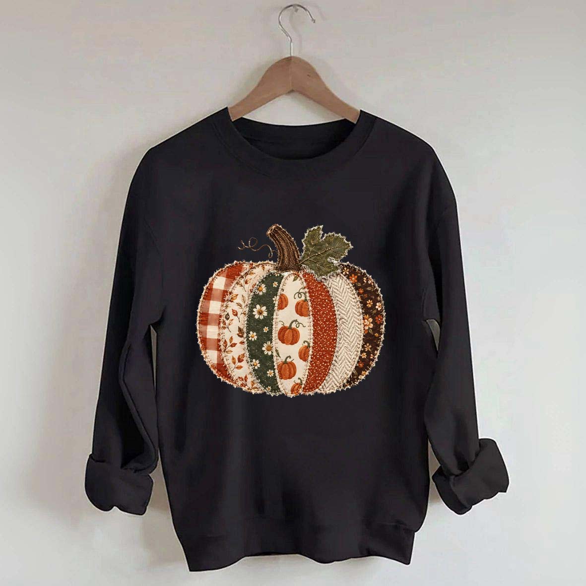 Faux Patchwork Fall Pumpkin Sweatshirt