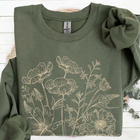 Vintage Pressed Yellow Flowers Floral Sweatshirt