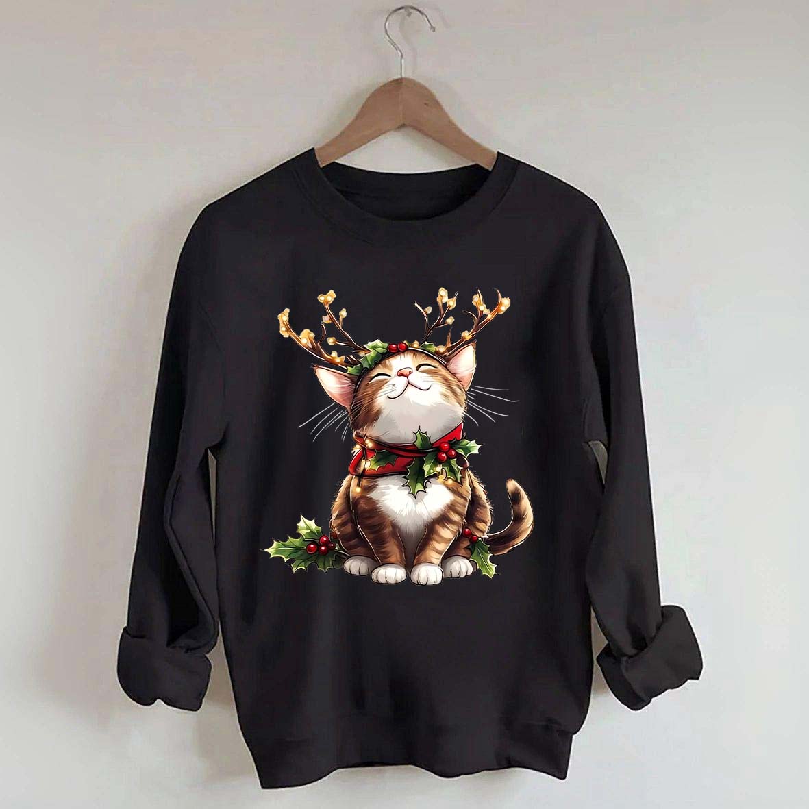 Trendy Sassy Retro Girl Christmas Cat Mom Sweatshirt