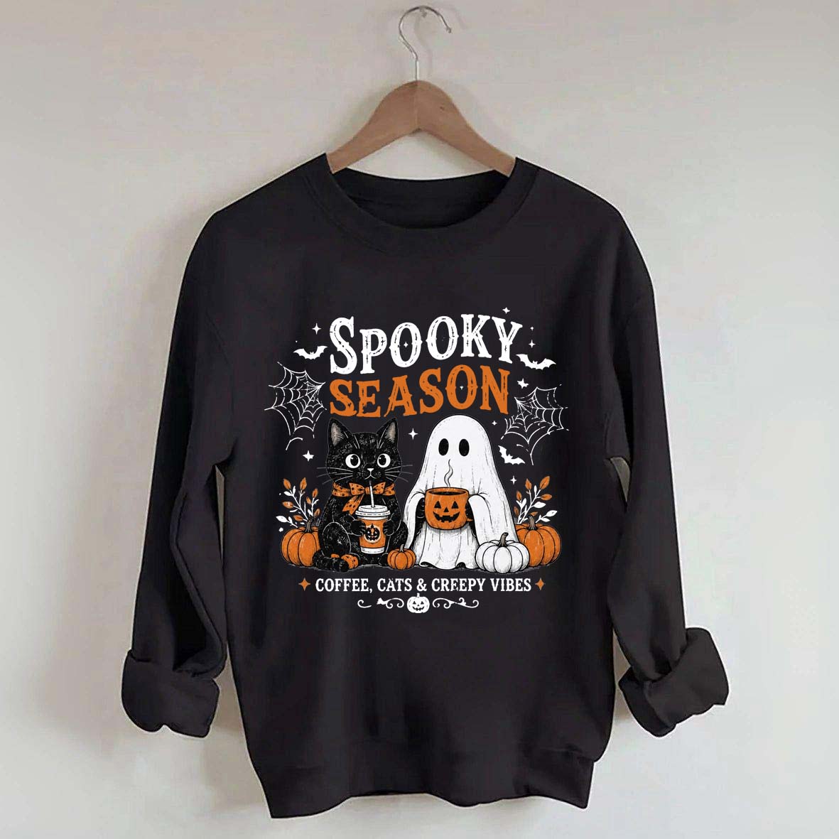 Spooky Season Coffee Cats & Creepy Vibes Sweatshirt