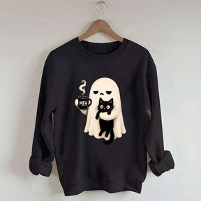 Ghost Holding Black Cat Meh Coffee Sweatshirt