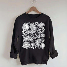 Linocut Books and Flowers Sweatshirt