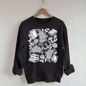 Linocut Books and Flowers Sweatshirt