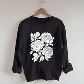Vintage Linocut Flower Boho Botanical Sweatshirt