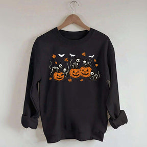 Retro Skeleton Fall Black Cat Pumpkin Sweatshirt
