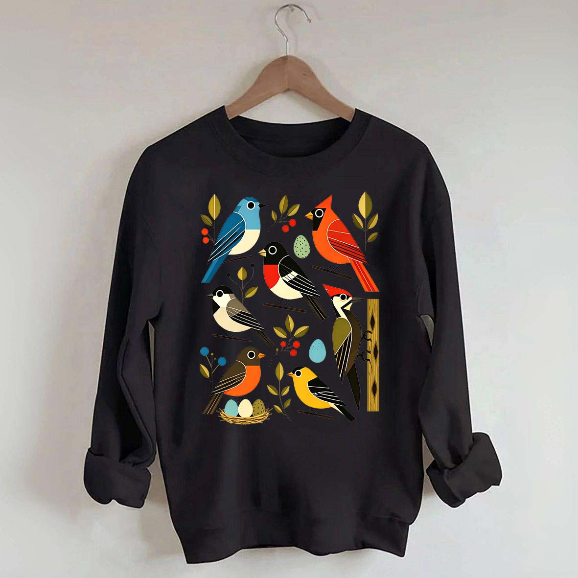 Retro Backyard Birds Cardinal Bluebird Robin Woodpecker Sweatshirt