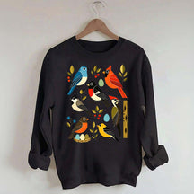 Retro Backyard Birds Cardinal Bluebird Robin Woodpecker Sweatshirt