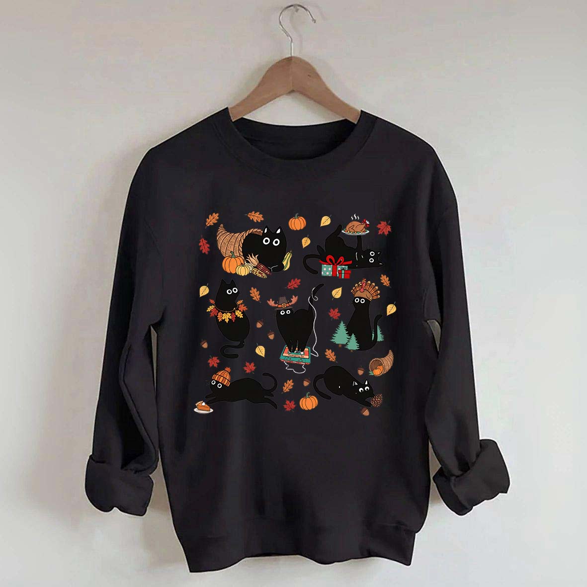 Thanksgiving Retro Black Cat Fall Sweatshirt