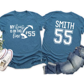 Custom Heart On The Line Football T-Shirt