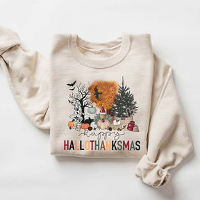 Happy Hallothanksmas Colorful Christmas Sweatshirt