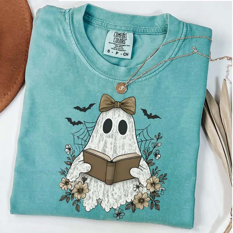 Coquette Lace Ghost Reading T-Shirt