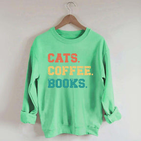 Funny Cats Coffee Books Sweatshirt