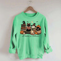 All Booked For Halloween Pumpkin Cats Book Sweatshirt