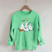 Retro Ghost Black Cat Moon Halloween Sweatshirt