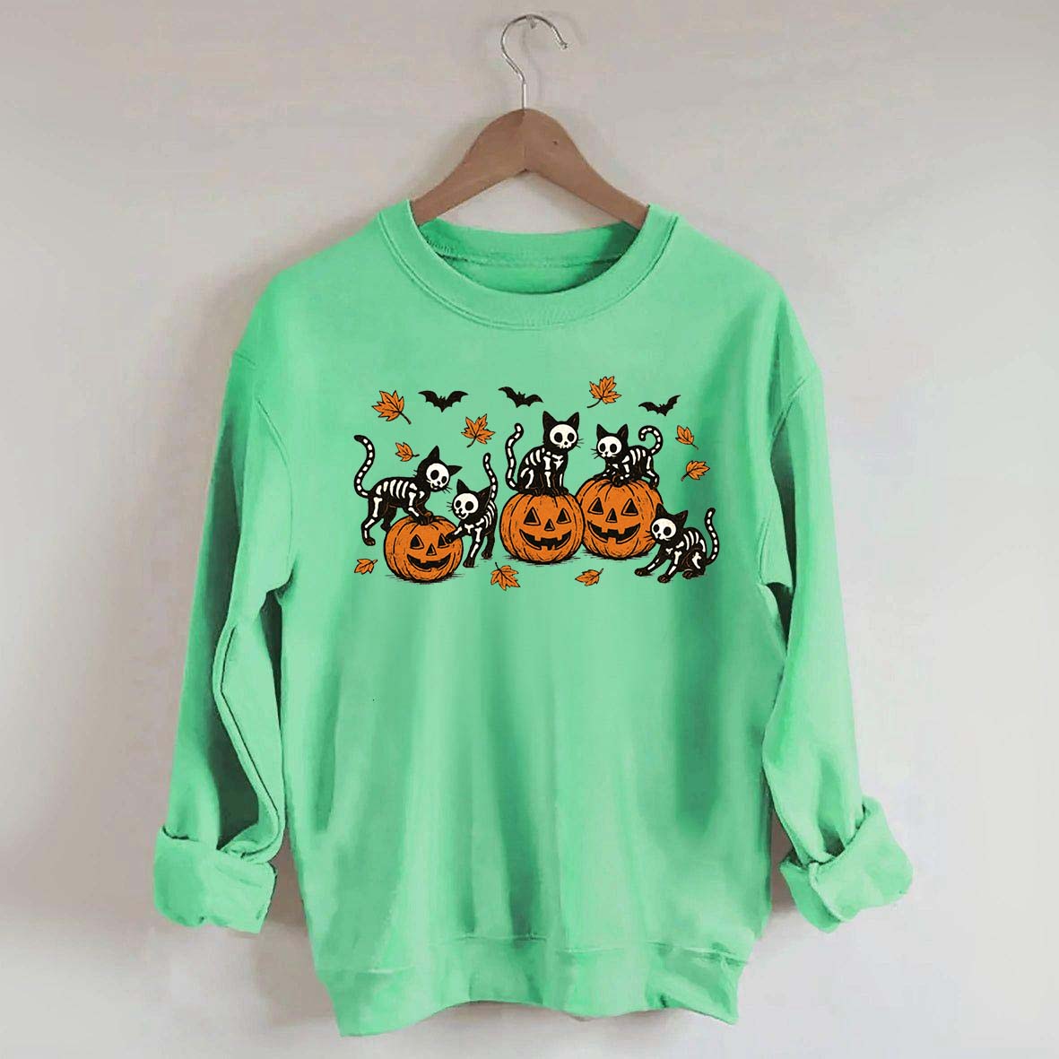 Retro Skeleton Fall Black Cat Pumpkin Sweatshirt