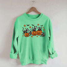Retro Skeleton Fall Black Cat Pumpkin Sweatshirt