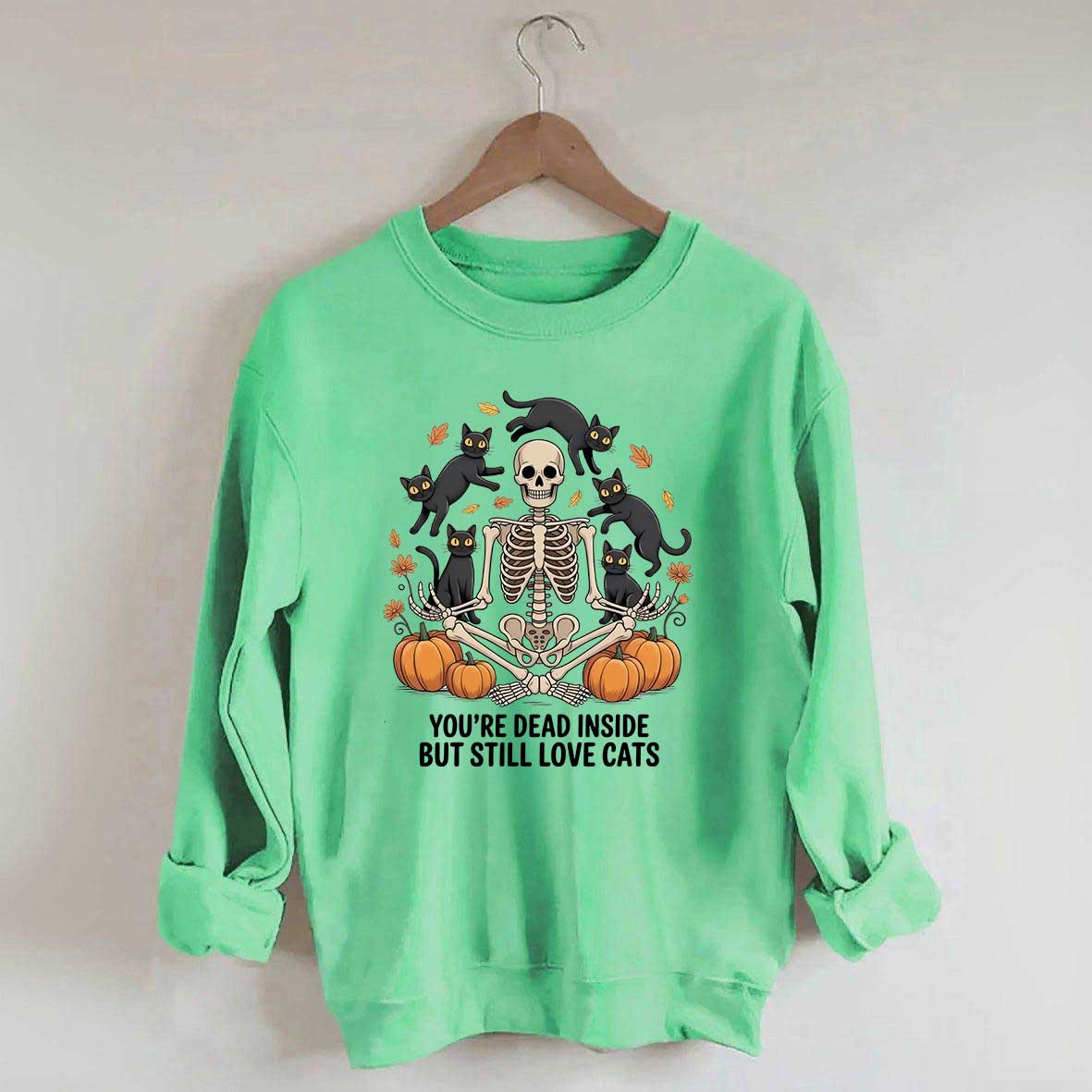 Skeleton Cats Pumpkins Yoga Sweatshirt