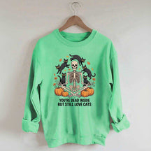Skeleton Cats Pumpkins Yoga Sweatshirt