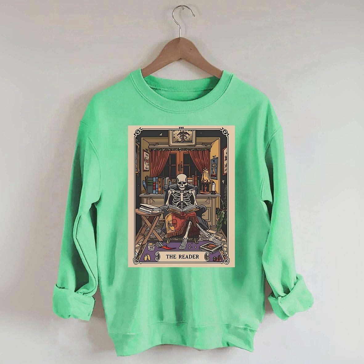 The Reader Tarot Card Skeleton Reading Sweatshirt