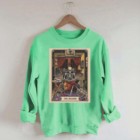 The Reader Tarot Card Skeleton Reading Sweatshirt