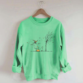 Minimalist Halloween Scarecrow Dog Tree Pumpkin Sweatshirt