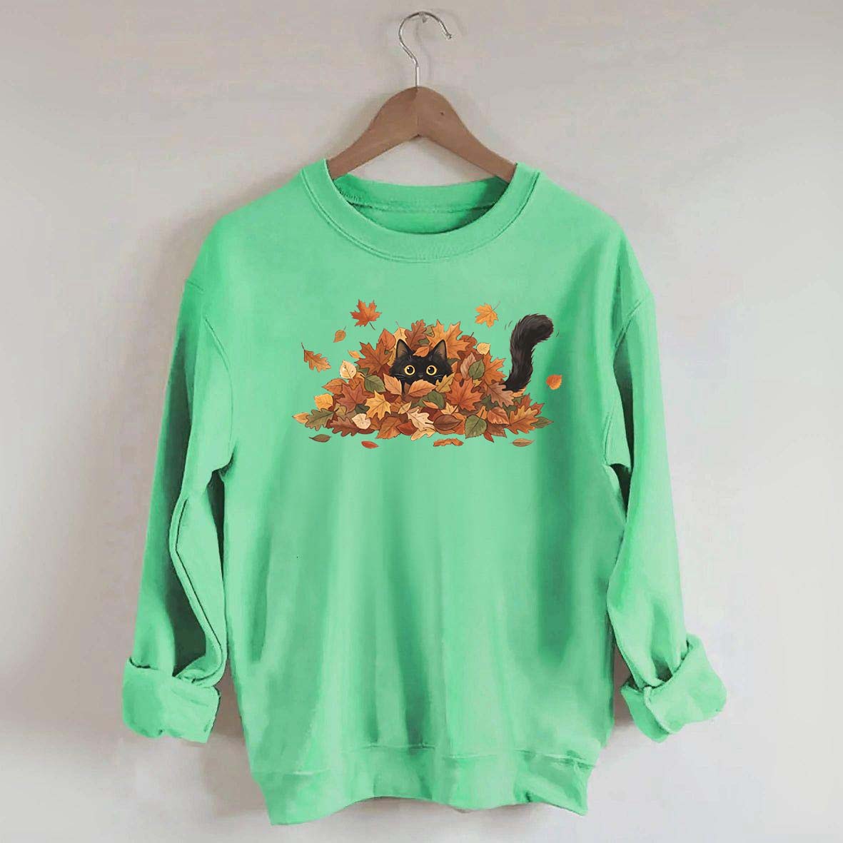 Cute Black Cat Autumn Leaves Sweatshirt