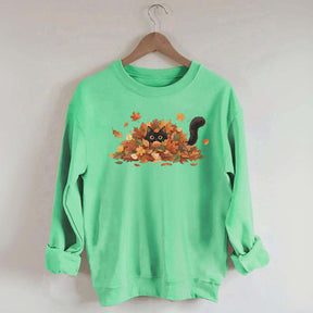 Cute Black Cat Autumn Leaves Sweatshirt