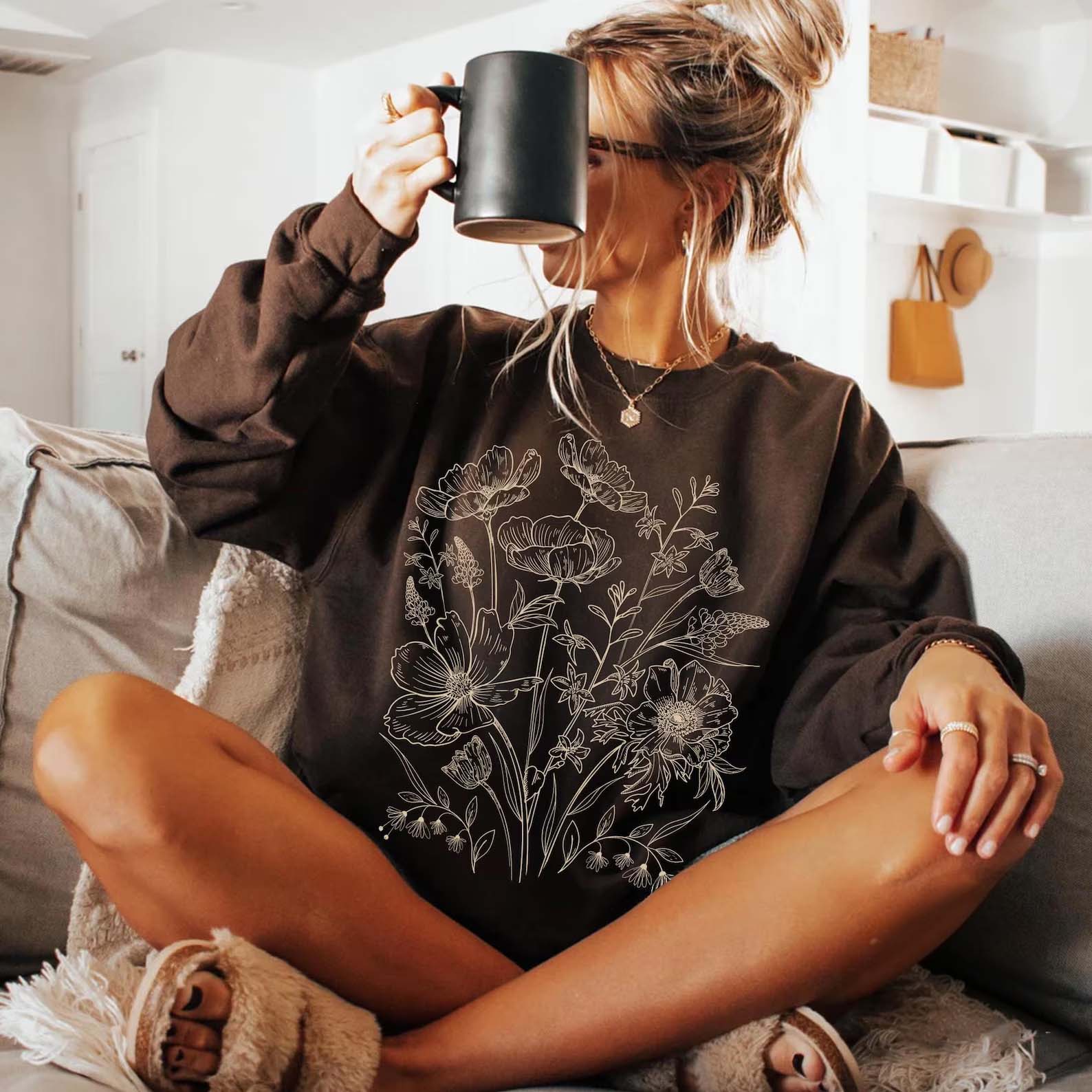 Vintage Pressed Yellow Flowers Floral Sweatshirt