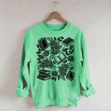 Linocut Books and Flowers Sweatshirt