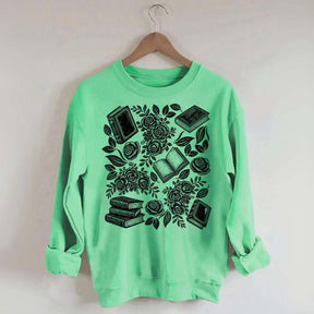 Linocut Books and Flowers Sweatshirt