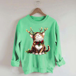 Trendy Sassy Retro Girl Christmas Cat Mom Sweatshirt