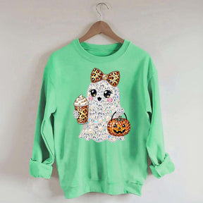 Rhinestone Glam Ghost Halloween Printed Sweatshirt