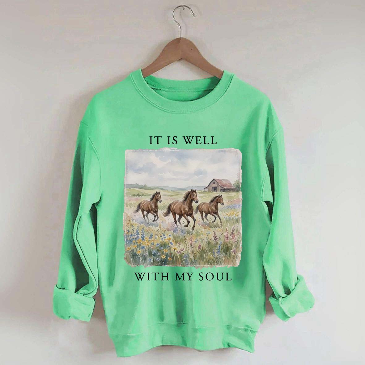 It Is Well With My Soul Horses Floral Sweatshirt