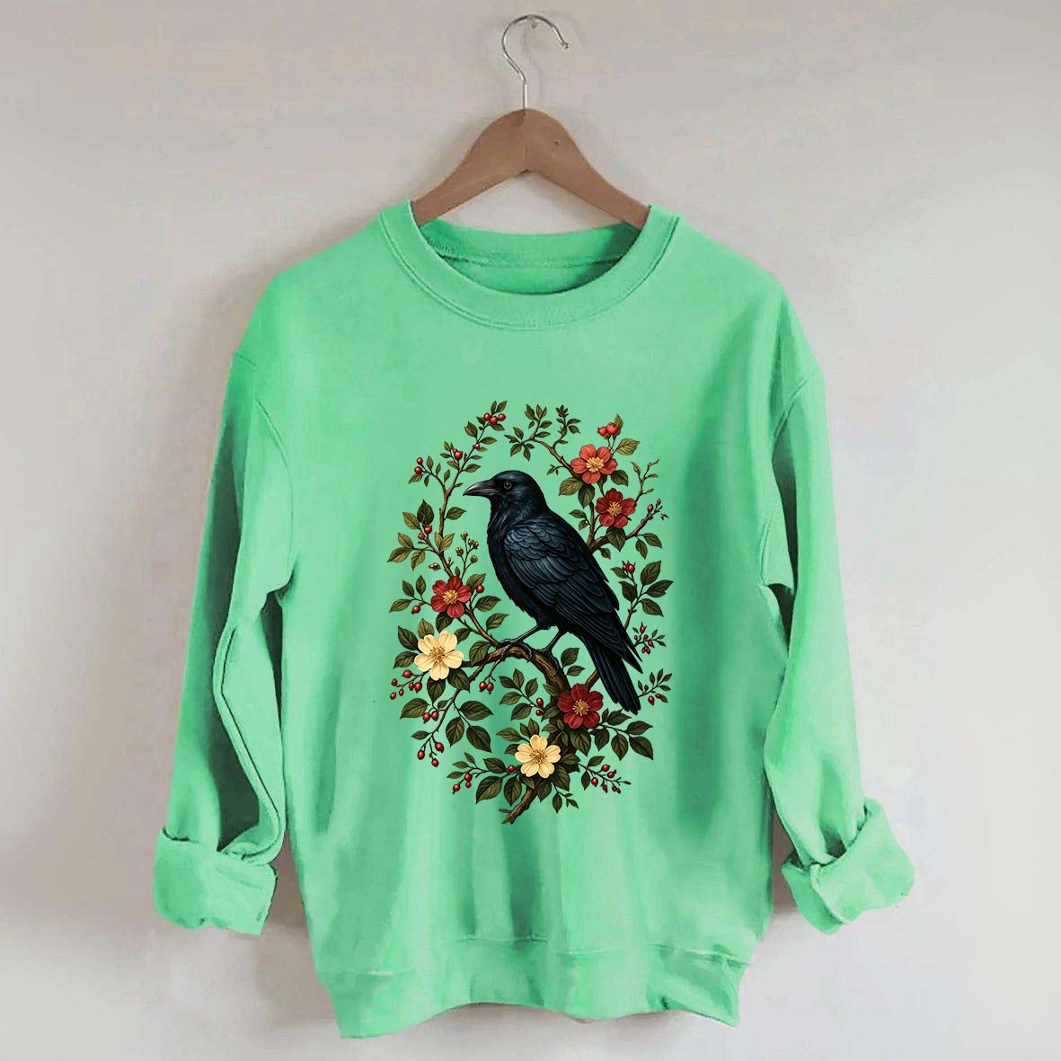 Vintage Raven Gothic Cottagecore Floral Sweatshirt