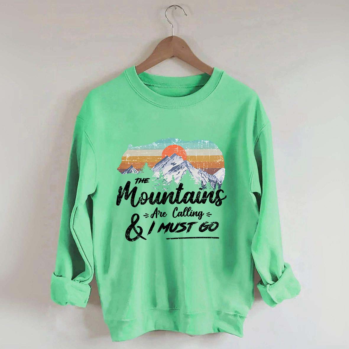 Retro Mountains Are Calling Hiking Camping Sweatshirt