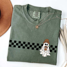 Comfort Colors Cute Ghost Coffee Checkered T-Shirt
