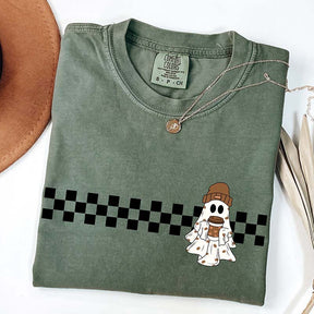 Comfort Colors Cute Ghost Coffee Checkered T-Shirt