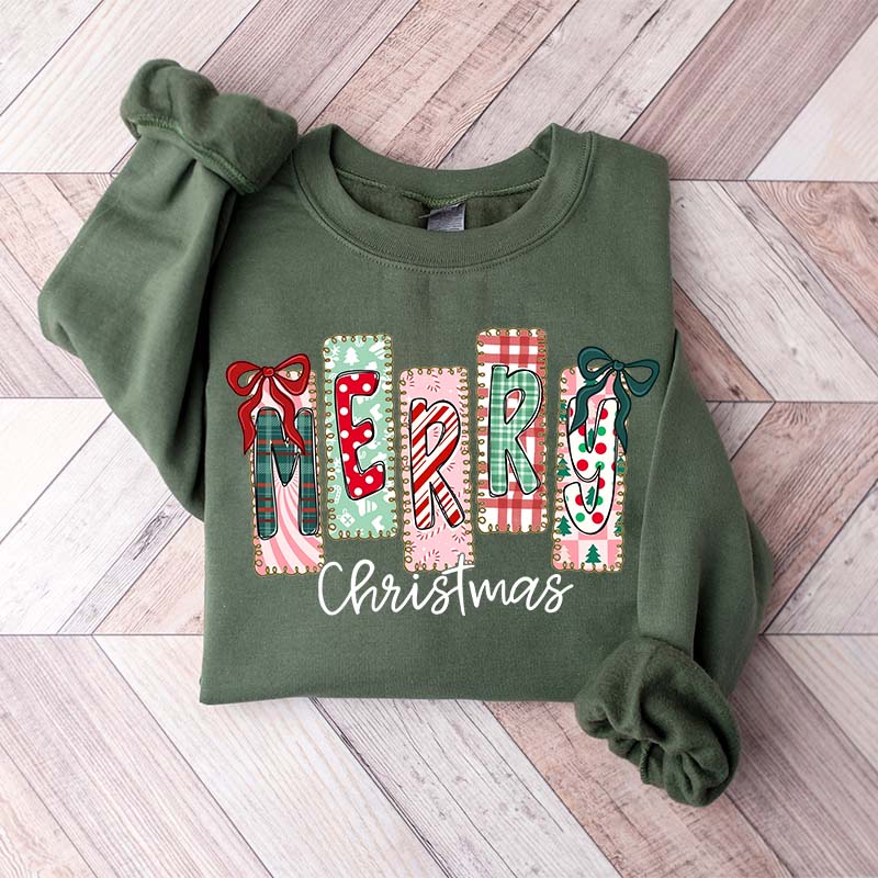 Coquette Merry Christmas Preppy Bow Retro Sweatshirt