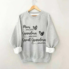 Custom Mom Grandma Great Grandma Est Year Sweatshirt