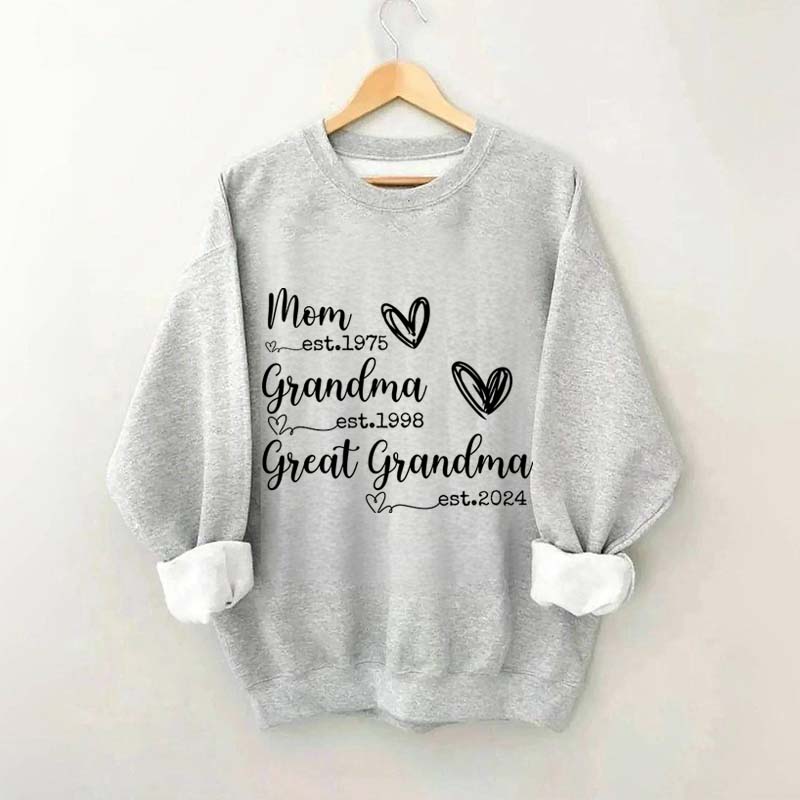 Custom Mom Grandma Great Grandma Est Year Sweatshirt