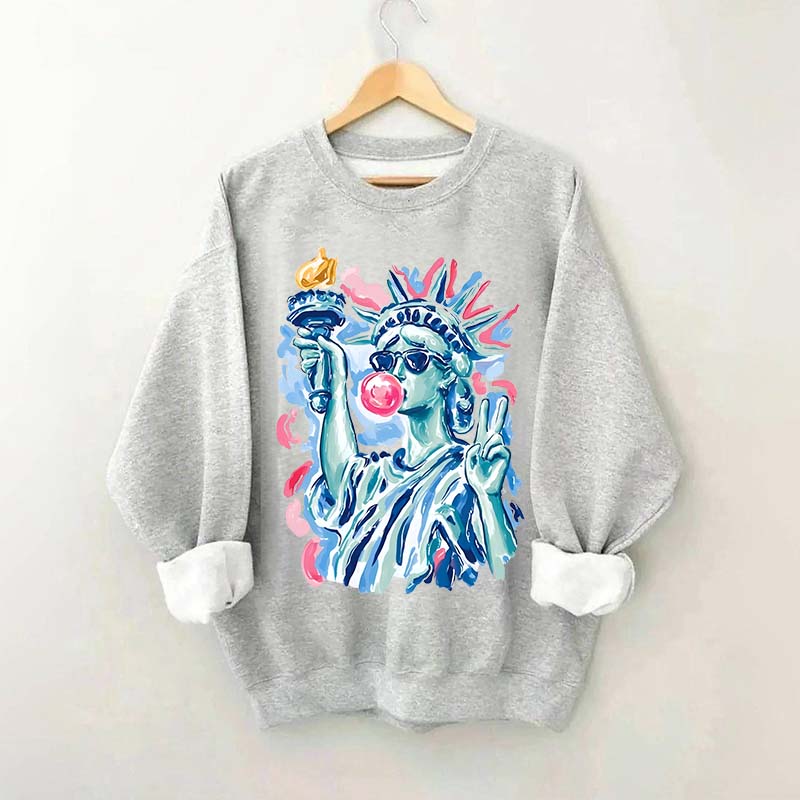 Preppy Statue of Liberty Blowing Bubble Gum Sweatshirt